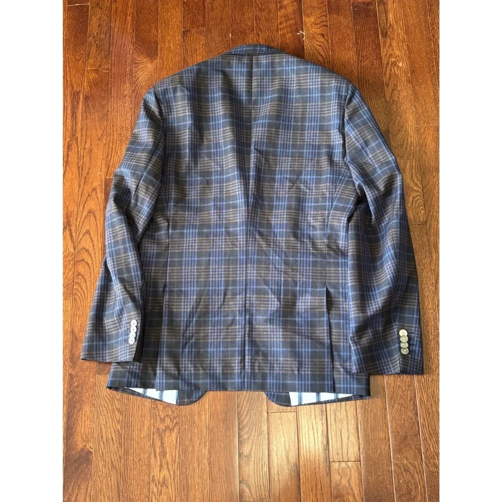 Hugo Boss Mens 38R Sport Coat Blue Plaid Virgin Wool Lanificio Tesse Biella